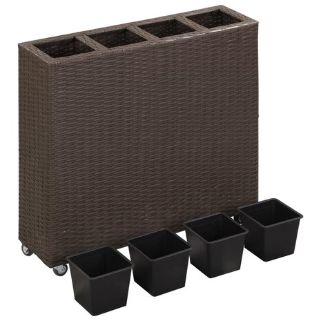 Plantenbak verhoogd met 4 potten 80x22x79 cm poly rattan bruin 3