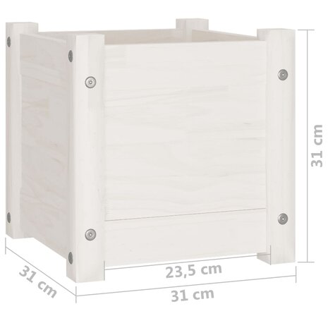 Plantenbak 31x31x31 cm massief grenenhout wit 8