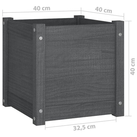 Plantenbak 40x40x40 cm massief grenenhout grijs 8