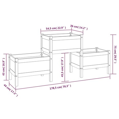 Plantenbak 178,5x44x75 cm massief grenenhout 8