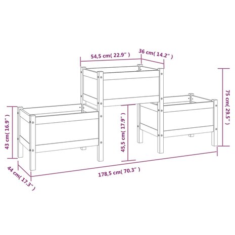 Plantenbak 178,5x44x75 cm massief grenenhout grijs 8