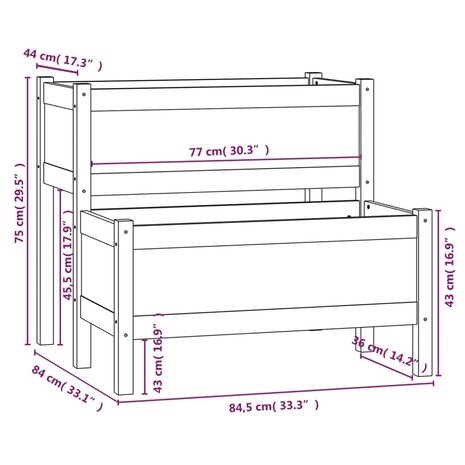 Plantenbak 84,5x84x75 cm massief grenenhout 7