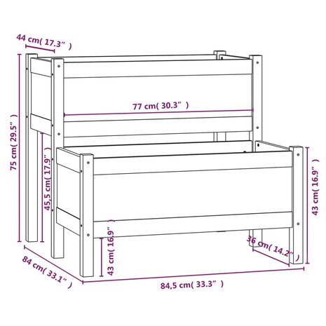 Plantenbak 84,5x84x75 cm massief grenenhout wit 7