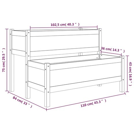 Plantenbak 110x84x75 cm massief grenenhout 9