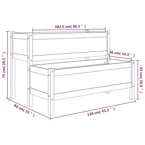 Plantenbak 110x84x75 cm massief grenenhout wit 9