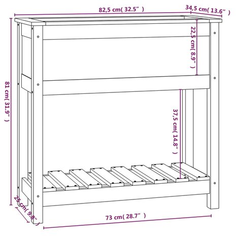 Plantenbak met schap 82,5x34,5x81 cm massief grenenhout wit 8