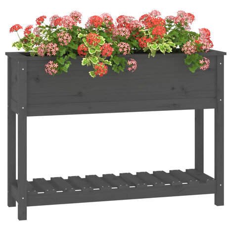 Plantenbak met schap 111,5x34,5x81 cm massief grenenhout grijs 4