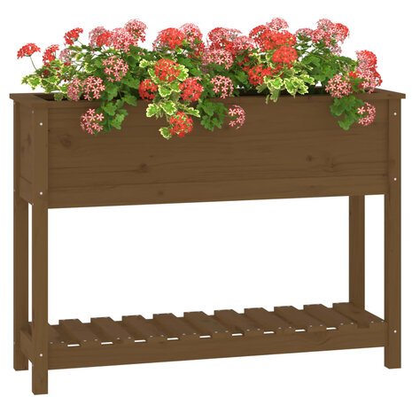 Plantenbak met schap 111,5x34,5x81 cm grenenhout honingbruin 4