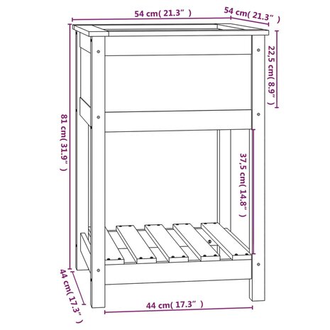 Plantenbak met schap 54x54x81 cm massief grenenhout wit 8