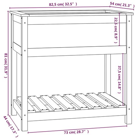 Plantenbak met schap 82,5x54x81 cm massief grenenhout 8