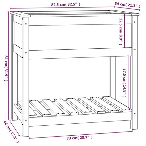 Plantenbak met schap 82,5x54x81 cm massief grenenhout wit 8