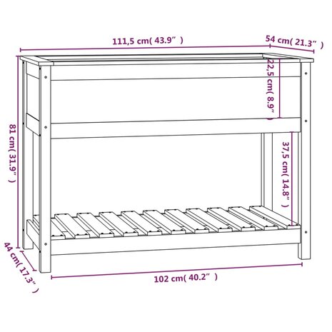 Plantenbak met schap 111,5x54x81 cm massief grenenhout wit 8