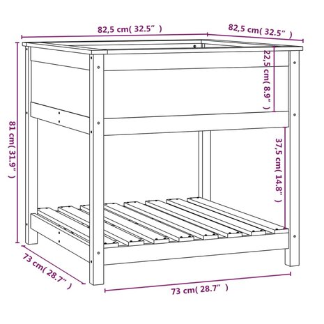 Plantenbak met schap 82,5x82,5x81 cm massief grenenhout 8