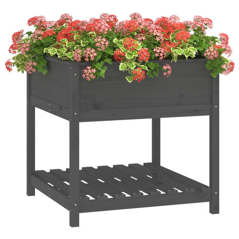 Plantenbak met schap 82,5x82,5x81 cm massief grenenhout grijs 4