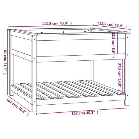 Plantenbak met schap 111,5x111,5x81 cm massief grenenhout 8