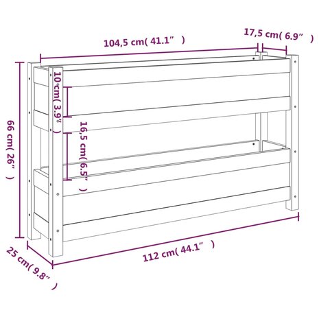 Plantenbak 112x25x66 cm massief grenenhout 9