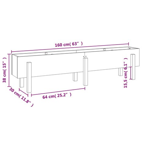 Plantenbak verhoogd 160x30x38 cm massief grenenhout wit 9