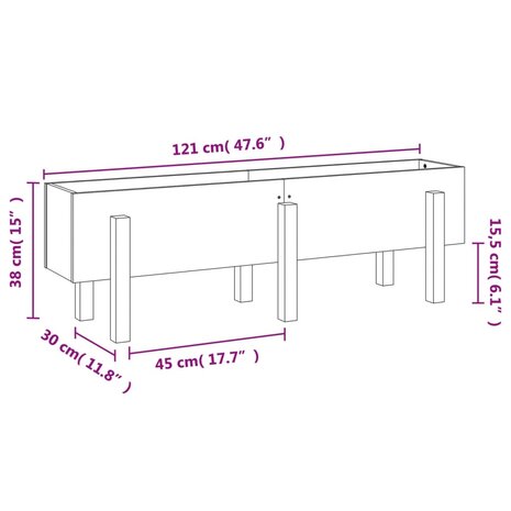 Plantenbak verhoogd 121x30x38 cm massief grenenhout wit 9