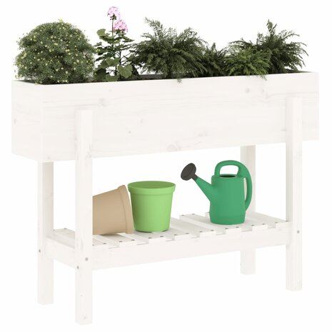 Plantenbak verhoogd 101x30x69 cm massief grenenhout wit 3