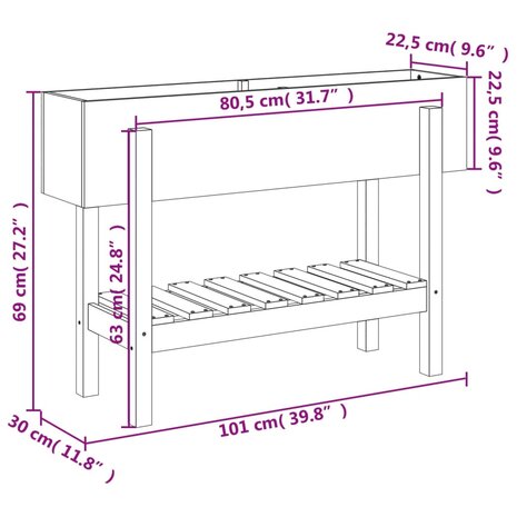 Plantenbak verhoogd 101x30x69 cm massief grenenhout honingbruin 9