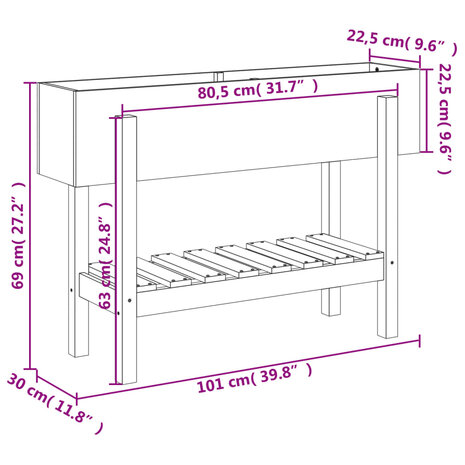 Plantenbak verhoogd 101x30x69 cm massief grenenhout zwart 9