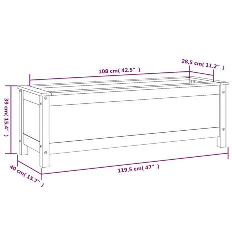 Plantenbak verhoogd 119,5x40x39 cm massief grenenhout wit 9