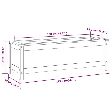 Plantenbak verhoogd 119,5x40x39 cm massief grenenhout grijs 9