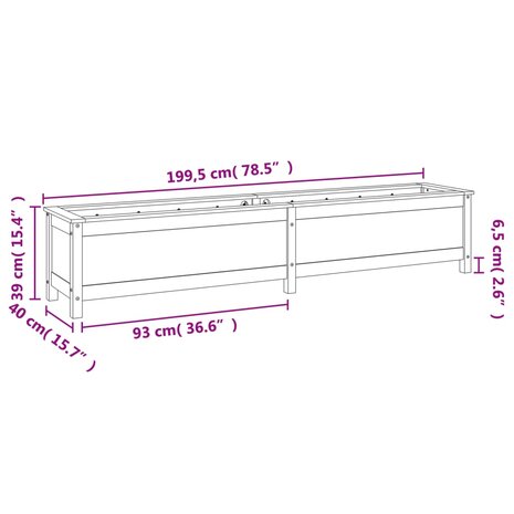 Plantenbak verhoogd 199,5x40x39 cm massief grenenhout zwart 9