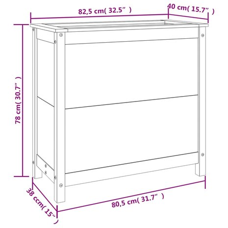 Plantenbak 82,5x40x78 cm massief grenenhout 9