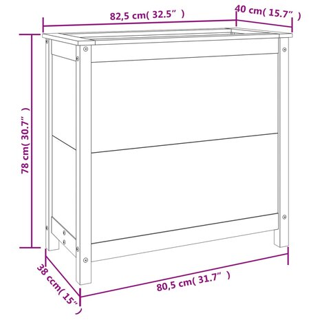 Plantenbak 82,5x40x78 cm massief grenenhout wit 9