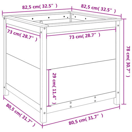 Plantenbak 82,5x82,5x78 cm massief grenenhout grijs 9