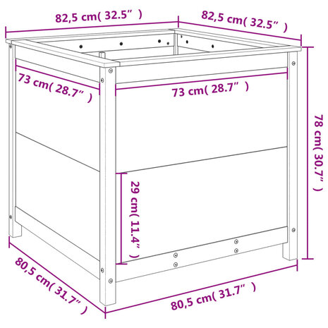 Plantenbak 82,5x82,5x78 cm massief grenenhout honingbruin 9