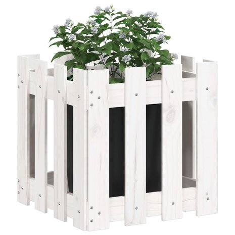 Plantenbak met hekontwerp 40x40x40 cm massief grenenhout wit 3