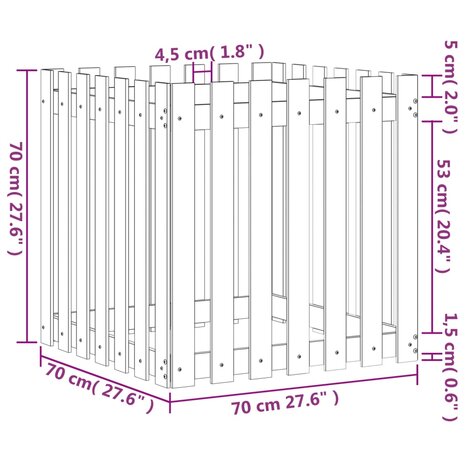 Plantenbak met hekontwerp 70x70x70 cm geïmpregneerd grenenhout 9