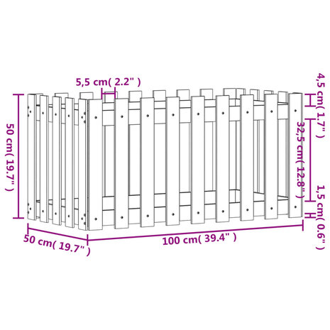 Plantenbak verhoogd hekontwerp 100x50x50 cm grenenhout wit 9