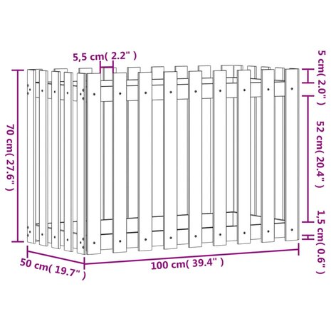 Plantenbak verhoogd hekontwerp 100x50x70 cm geïmpregneerd hout 9