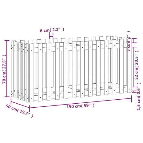 Plantenbak verhoogd met hekontwerp 150x50x70 cm grenenhout 9