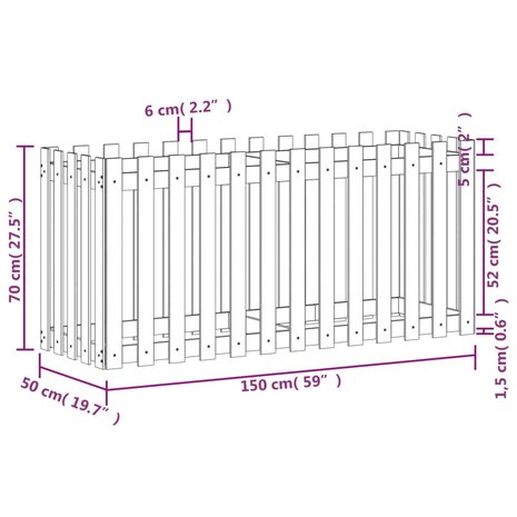 Plantenbak verhoogd hekontwerp 150x50x70 cm massief douglashout 9