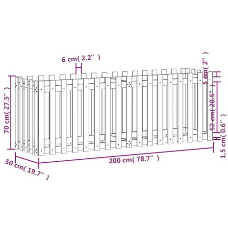 Plantenbak verhoogd hekontwerp 200x50x70 cm grenenhout zwart 9