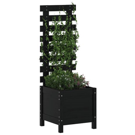 Plantenbak met rek 39x39,5x114 cm massief grenenhout zwart 3