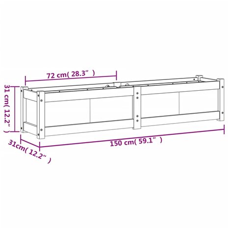 Plantenbak 150x31x31 cm massief grenenhout wit 11