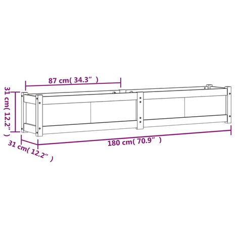 Plantenbak 180x31x31 cm massief grenenhout wasbruin 11