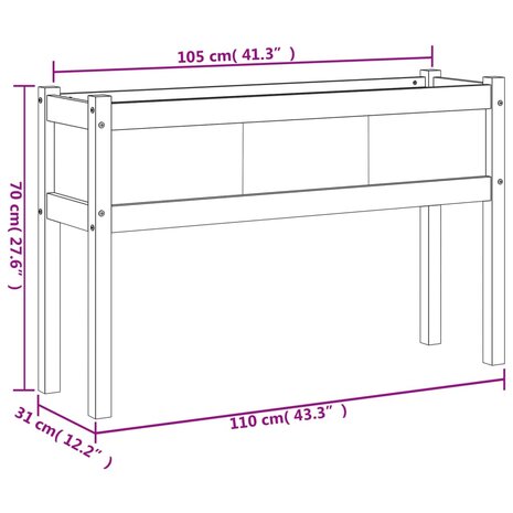 Plantenbak met poten 110x31x70 cm massief grenenhout wit 11