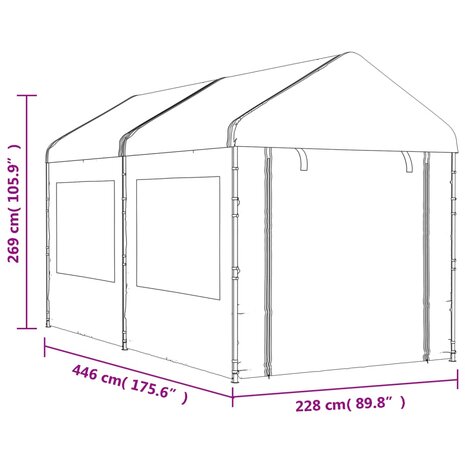 Prieel met dak 4,46x2,28x2,69 m polyetheen wit 7