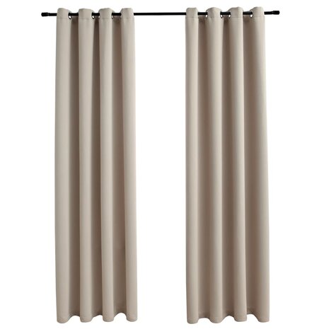 Gordijn verduisterend met metalen ringen 2 st 140x245 cm beige 2