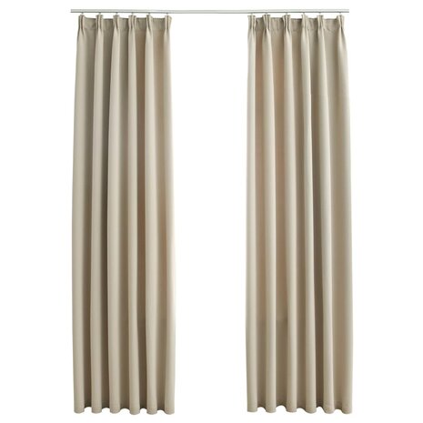 Gordijnen verduisterend met haken 2 st 140x175 cm beige 2