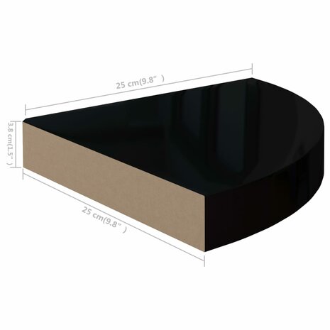 Hoekschap zwevend 25x25x3,8 cm MDF hoogglans zwart 7