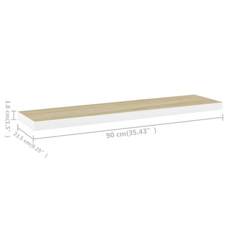 Wandschap zwevend 90x23,5x3,8 cm MDF eikenkleurig en wit 7