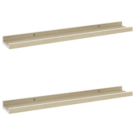 Wandschappen 2 st 60x9x3 cm wit en sonoma eikenkleurig 2