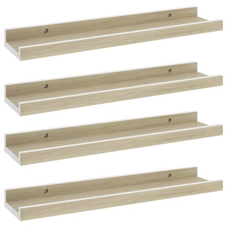 Wandschappen 4 st 40x9x3 cm wit en sonoma eikenkleurig 2